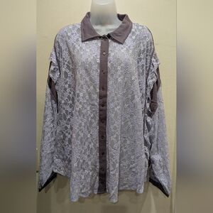 POL Taupe Lace Blouse with Ruffles